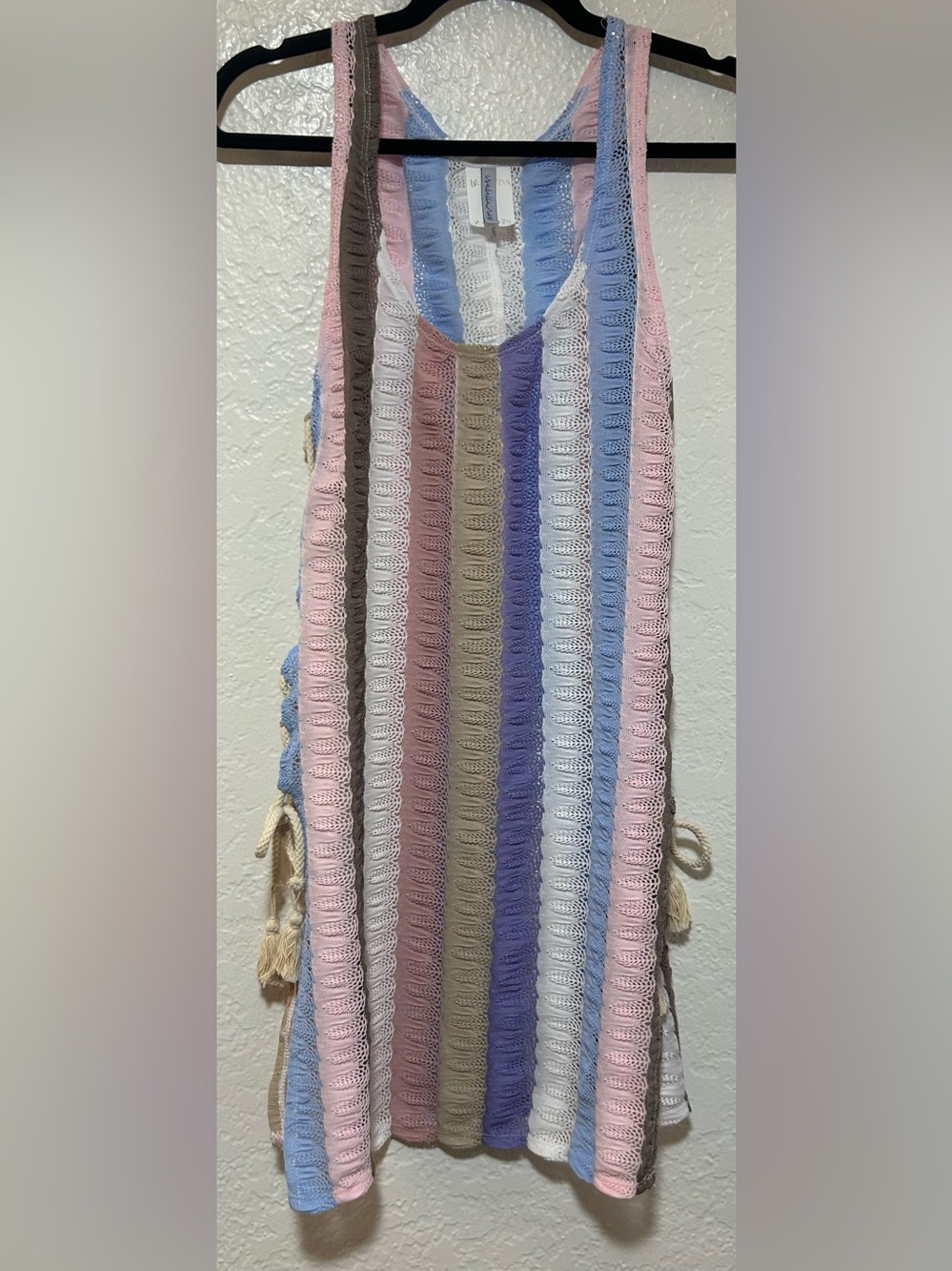 Isabella Rose Swim Striped Crochet Mini Dress in Pastel Pink, Blue & Lavender